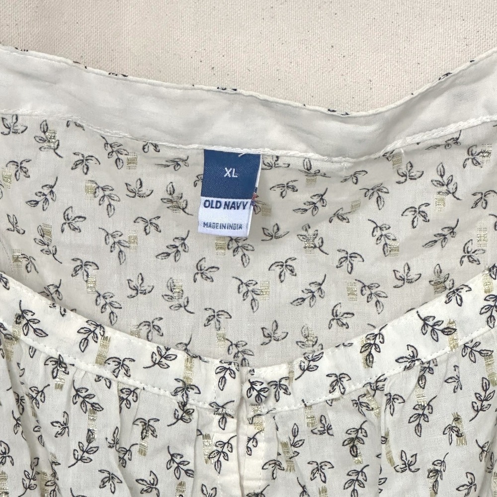 Old Navy Boho Cottagecore Cream Gold Ditsy Floral Square Neck Milkmaid Blouse XL - Picture 4 of 10